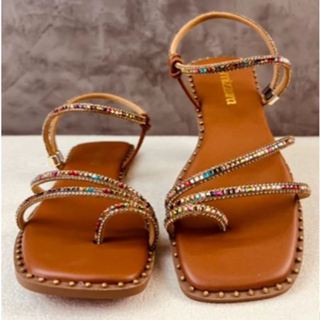 Sandália Feminina Rasteirinha Exclusiva Brilho Stras Colorido Ajustável e Confortável em Oferta na Shopee