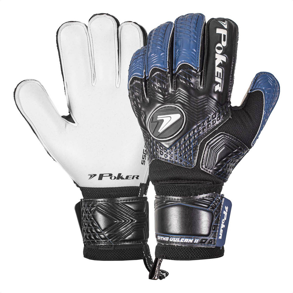 Luva de Goleiro Poker Campo Profissional Ortho Vulcan II Preto e Marinho - Adulto