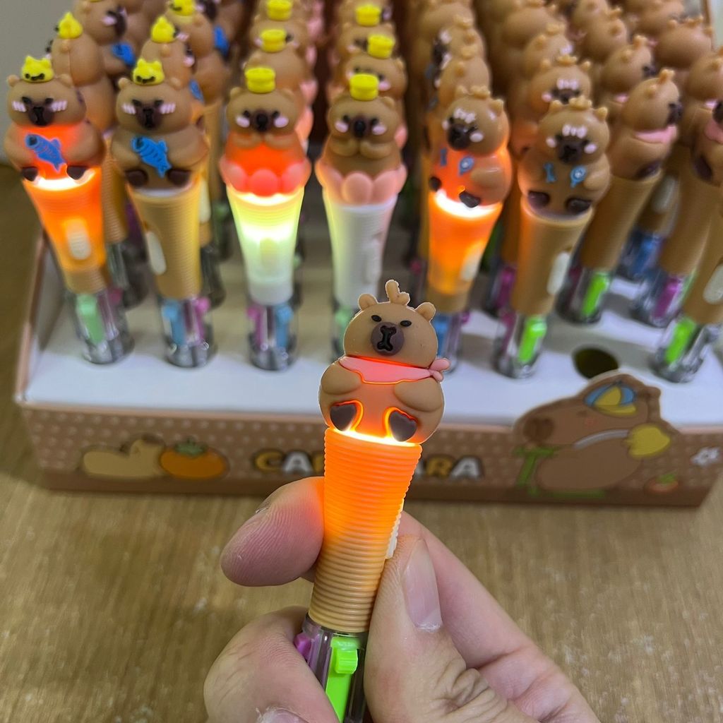 Caneta Capivara Luz 4 Cores Preta, Azul, Vermelha, Verde Caneta Esferográfica Caneta com Led Kawaii Papelaria Fofa em Oferta na Shopee
