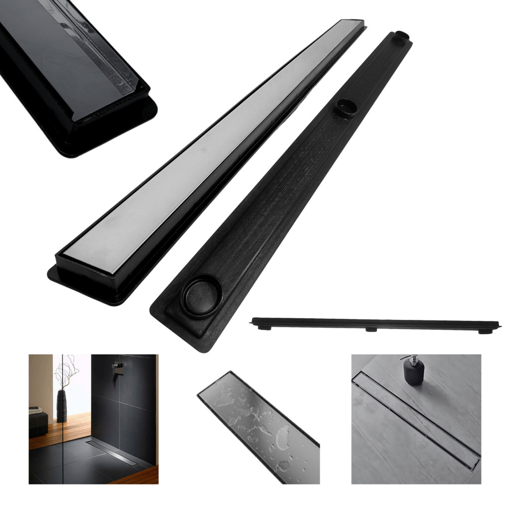 Ralo Linear Seca Piso Inox 2 em 1 Oculto 5cm x 80cm Coletor Raso 3cm Preto