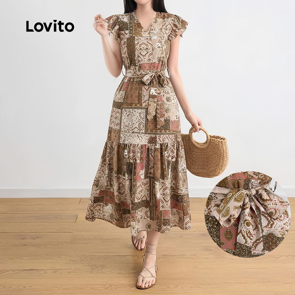 Lovito Vestido Boho com Laçada Primavera/verão para Mulheres L157ED1016 em Oferta na Shopee