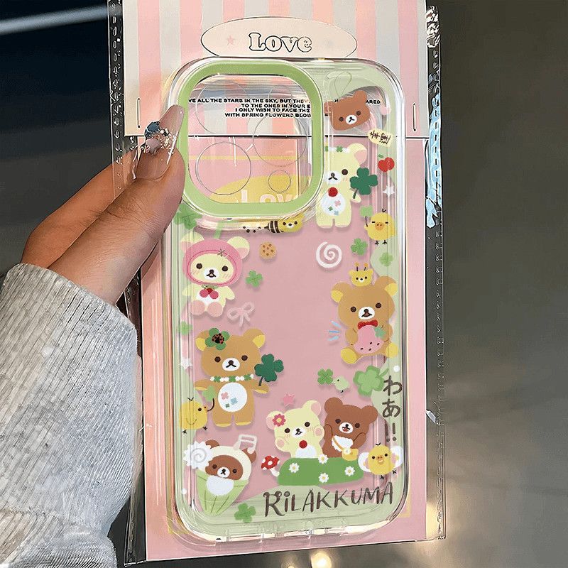 Trevo De Quatro Folhas Rilakkuma Para Capa De Telefone iphone 11 12/13/14/15/16/17pro max Design Criativo , Fofo E Diver