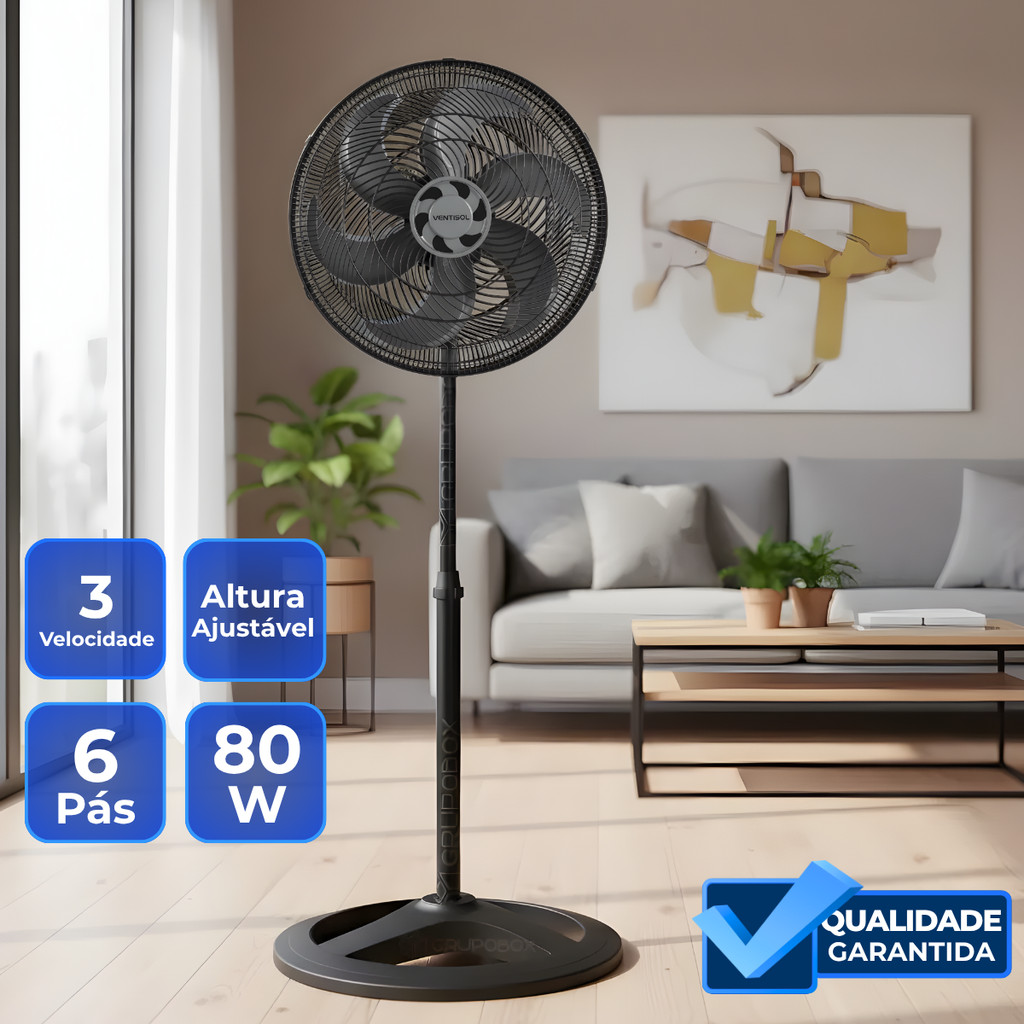 Ventilador de Coluna 80W Turbo 6 40cm Preto 6 Pas Ajustavel Oscilante Potente e Silencioso em Oferta na Shopee