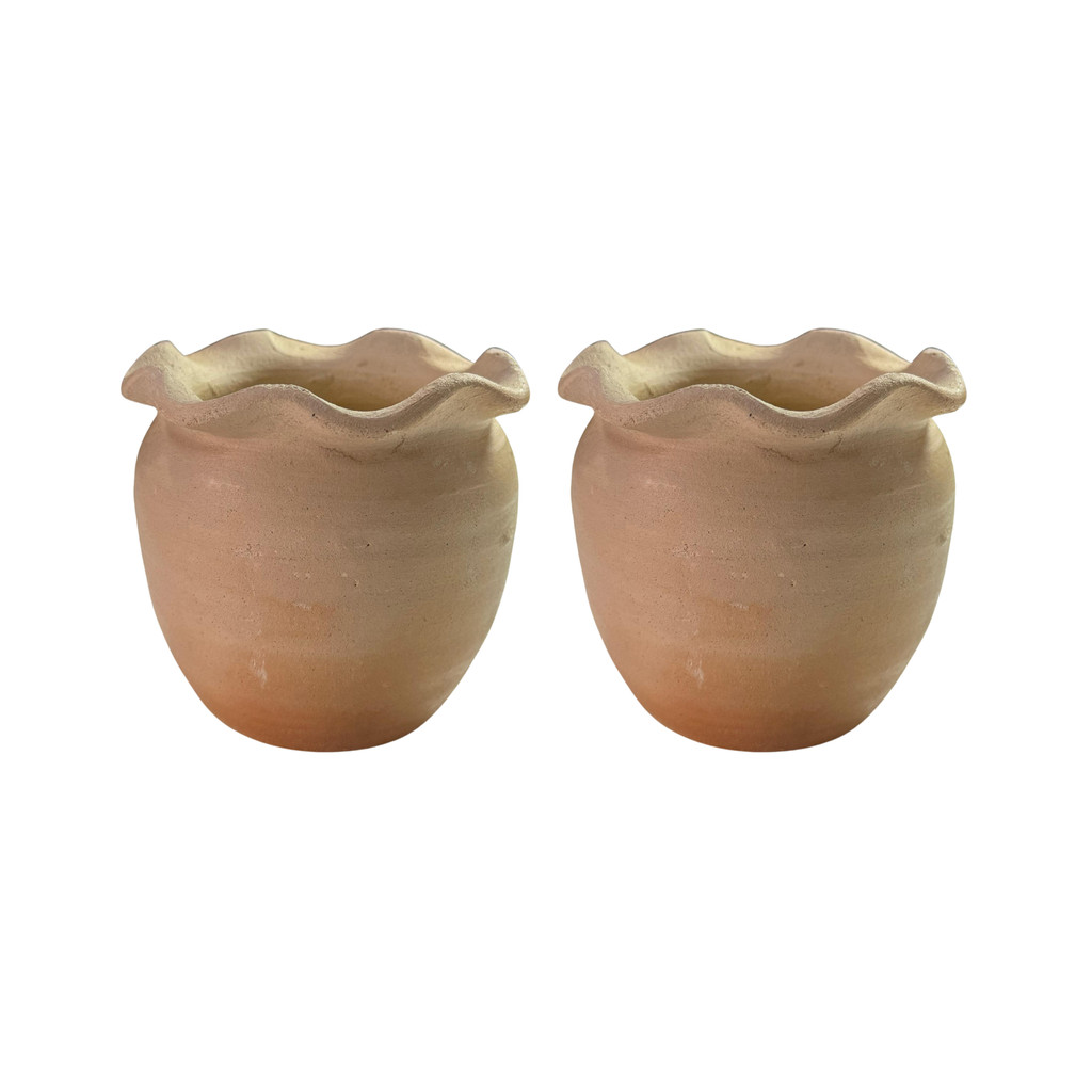 Kit 2 Vasos Barro Cachepo Borda Ondulada 10x8cm Jardim Flor