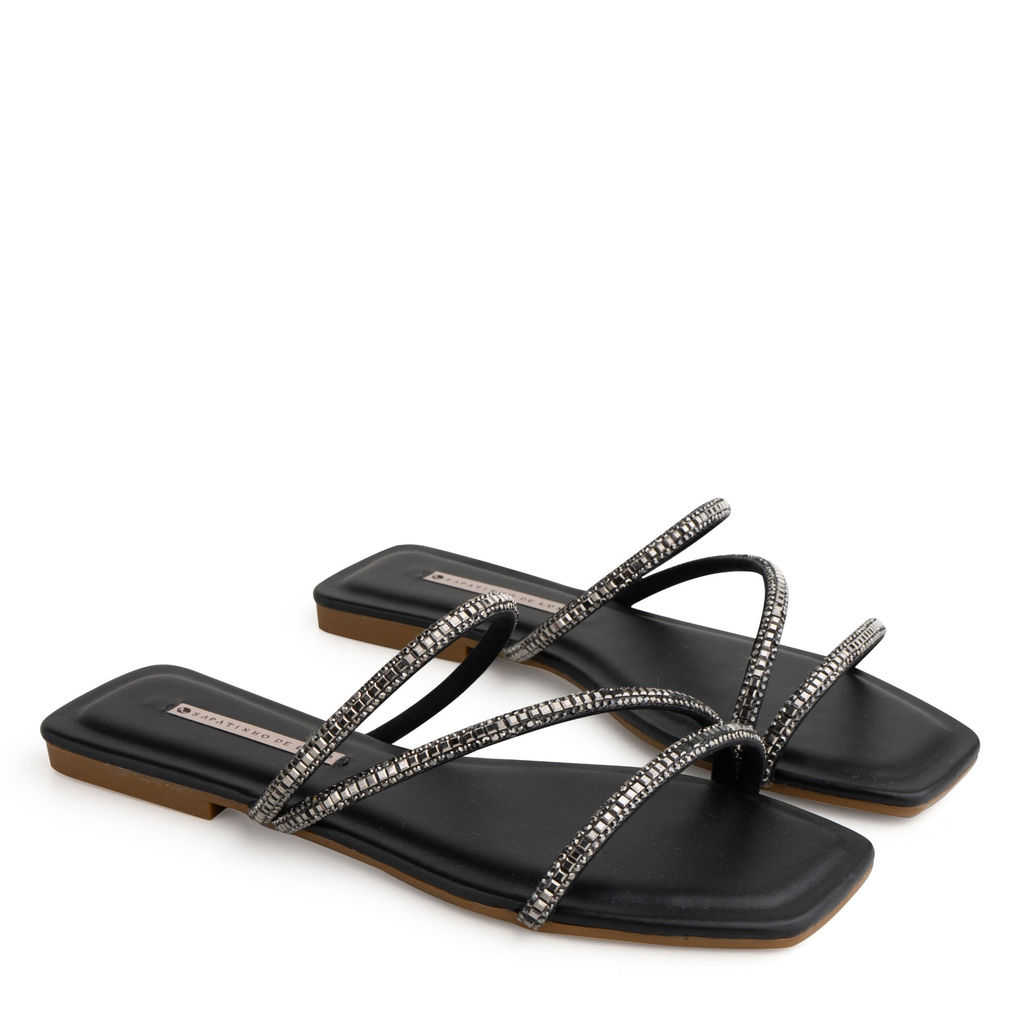 Rasteira Preto com Malha Pedra 1380.265_1 em Oferta na Shopee