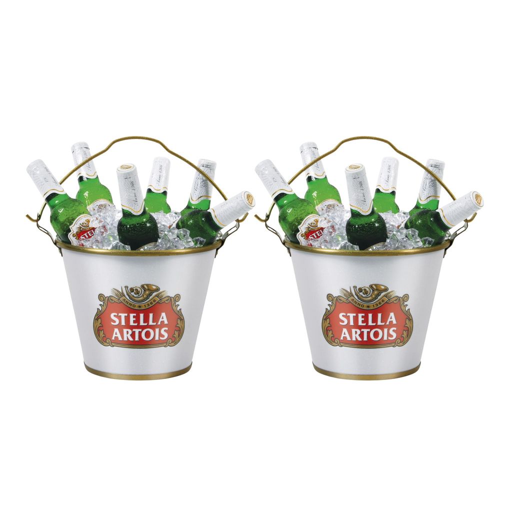 Kit 2 Balde De Gelo Decorativo Stella Artois C/ Alça Design Sofisticado Bar Restaurante Cerveja