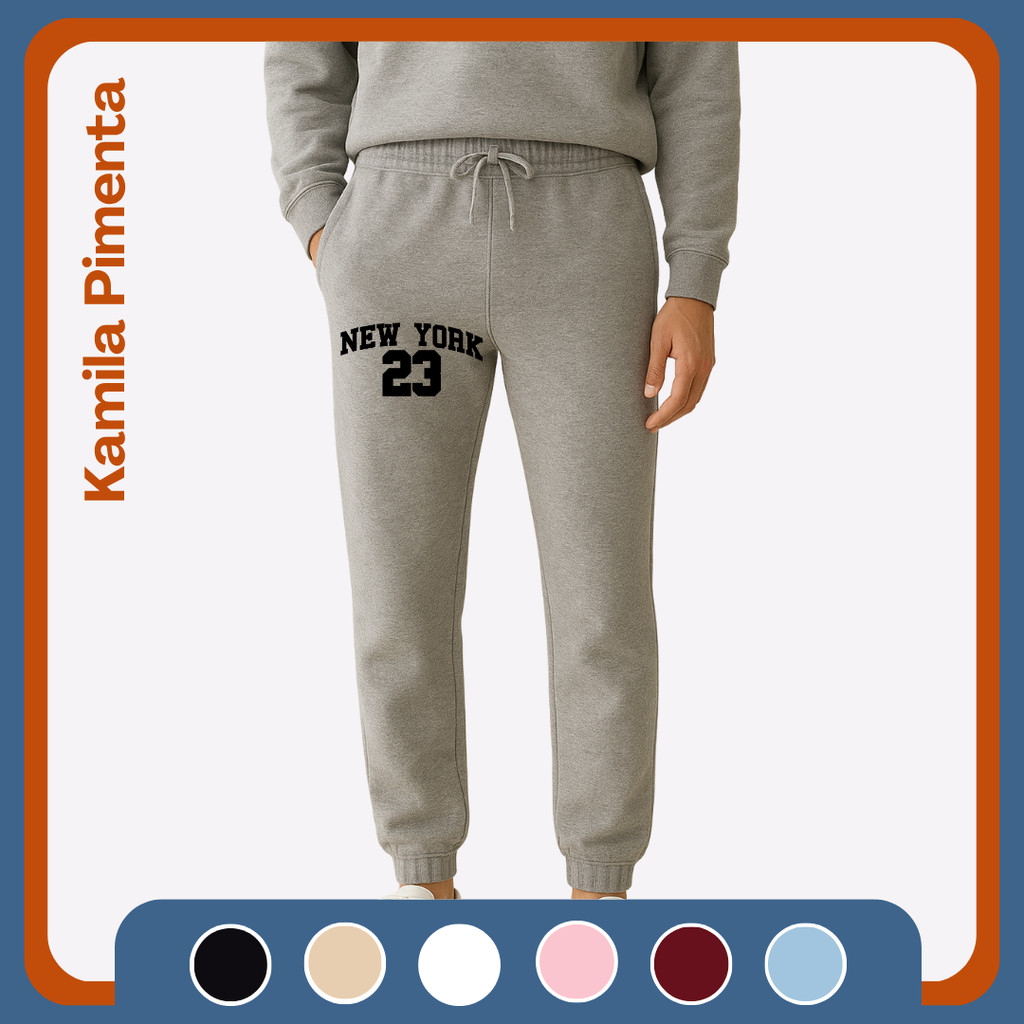 Calça Moletom New York Jogger Unissex Confortável Estilo Streetwear