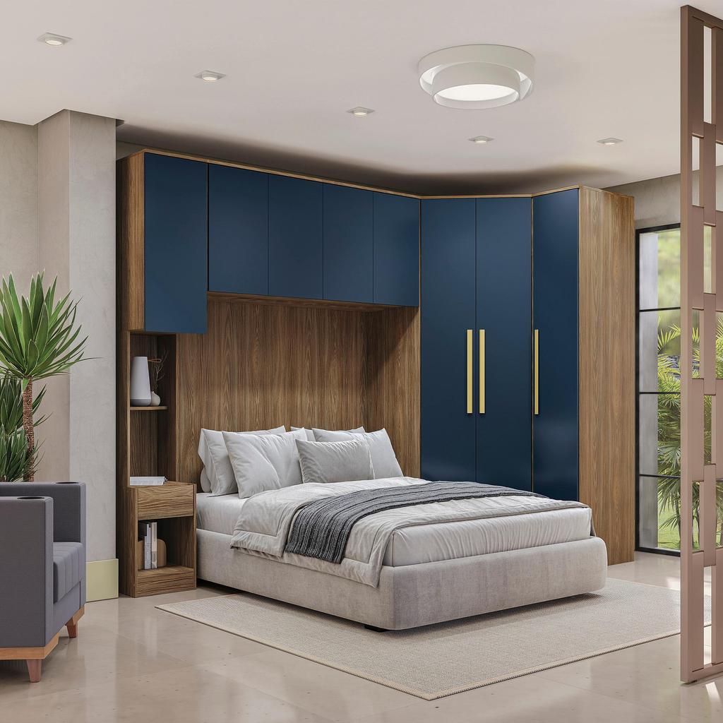 Quarto Completo Kappesberg Adapt  7 Peças Nogueira/Azul Profundo em Oferta na Shopee