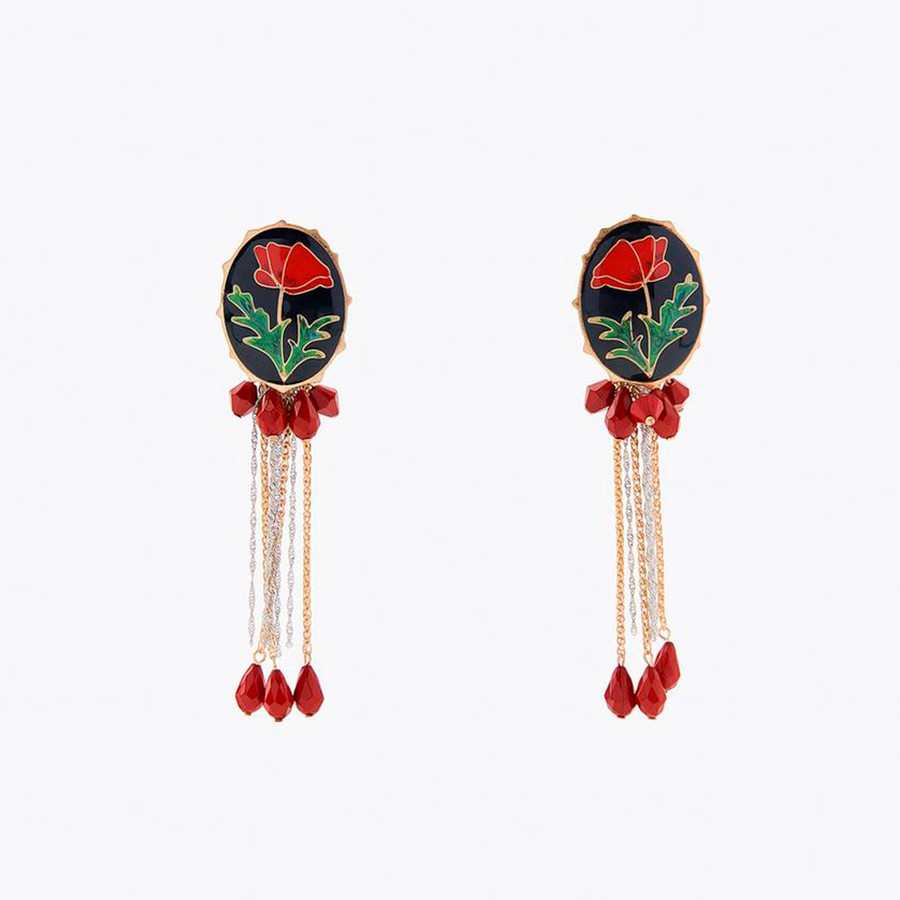 Brinco Franjas Miçanga Flor Esmaltada Vintage Boho Delicado Fashion Feminino