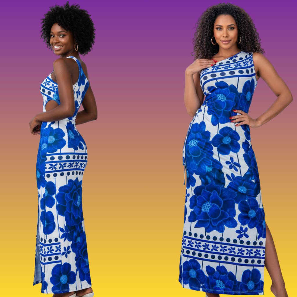 Vestido Longo Feminino Floral em Malha Fluity Leve, Atemporal e Sofisticado Verão Casamento Civil