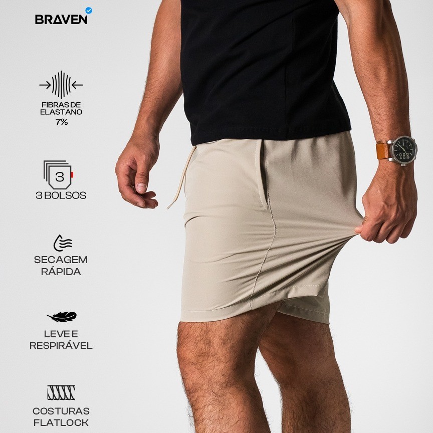 Shorts Masculino Braven – Tactel com Elastano, para o dia a dia, Treino e Viagem - Secagem rápida, leve e confortável em Oferta na Shopee