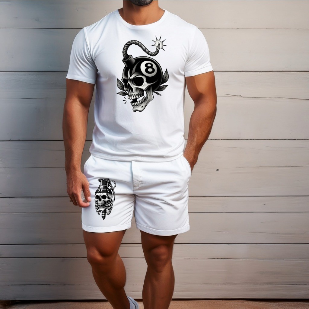 conjunto kit Camiseta camisa e Short Tectel Conjunto Masculino Estilo ROCK CAVEIRA BOMBA LANÇAMENTO 2026