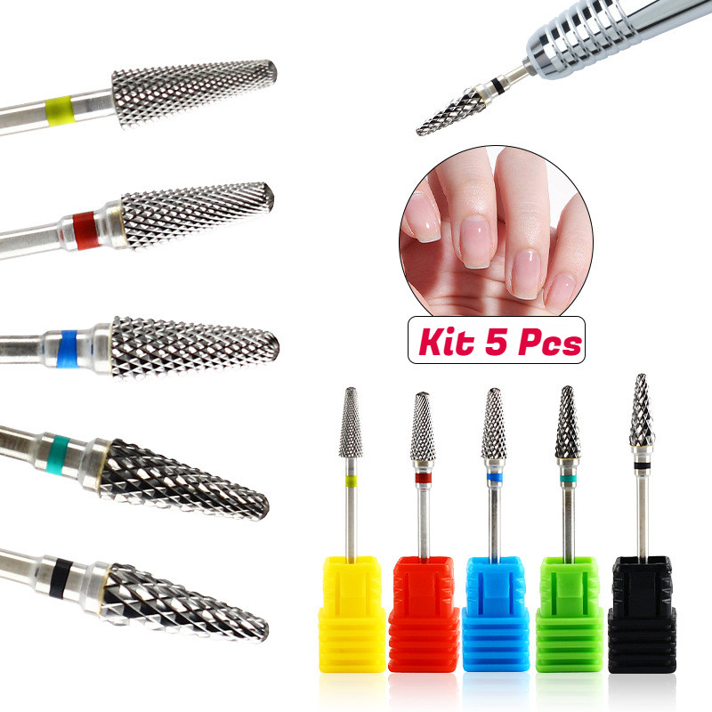 Kit 1/5 Brocas Multifuncional  de Tungstênio para unha Cortador de fresagem com brocas de corte Metal duro