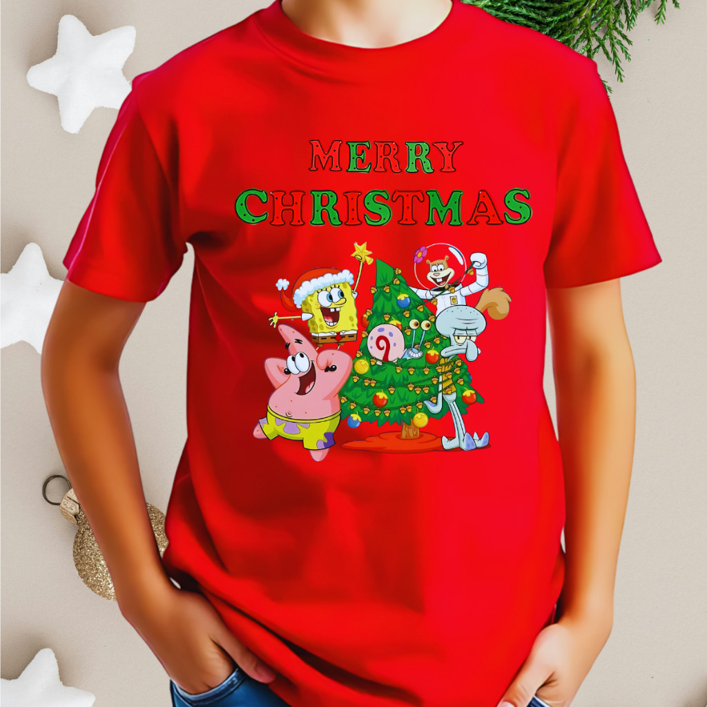 Camiseta Camisa Premium Camiseta Infantil unissex Bob Esponja Desenho Patrick Lula Molusco Várias Estampas Natalina Nata