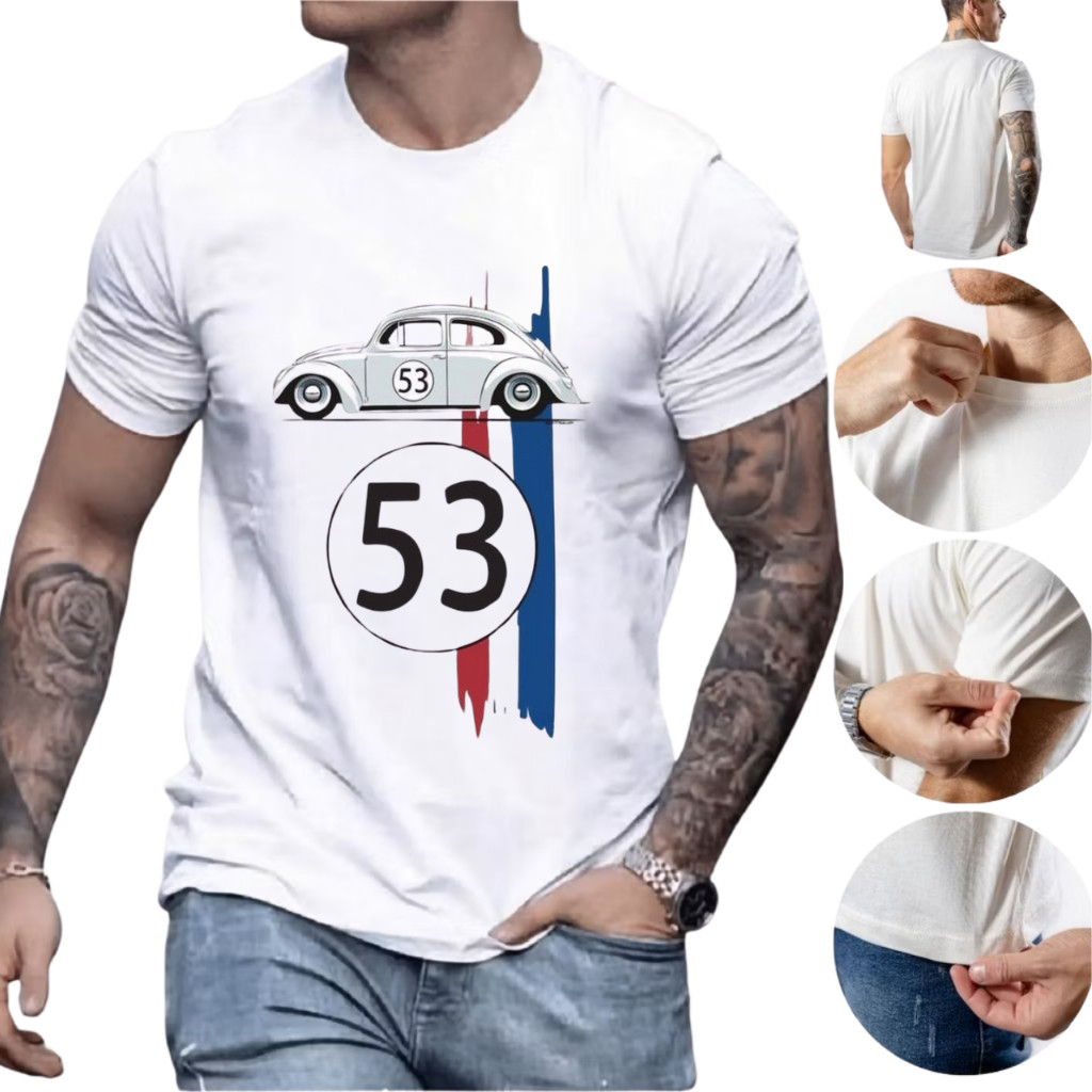 Camiseta Camisa T-shirt Masculina Premium Fusca Herbie Camisa 100% Algodão Malha 30.1 P ao GG Branca Envio Rapido