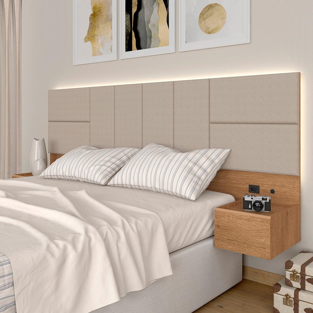Cabeceira Suspensa Cama Queen Com Led Malibu Carv/bege - M. Arapongas em Oferta na Shopee