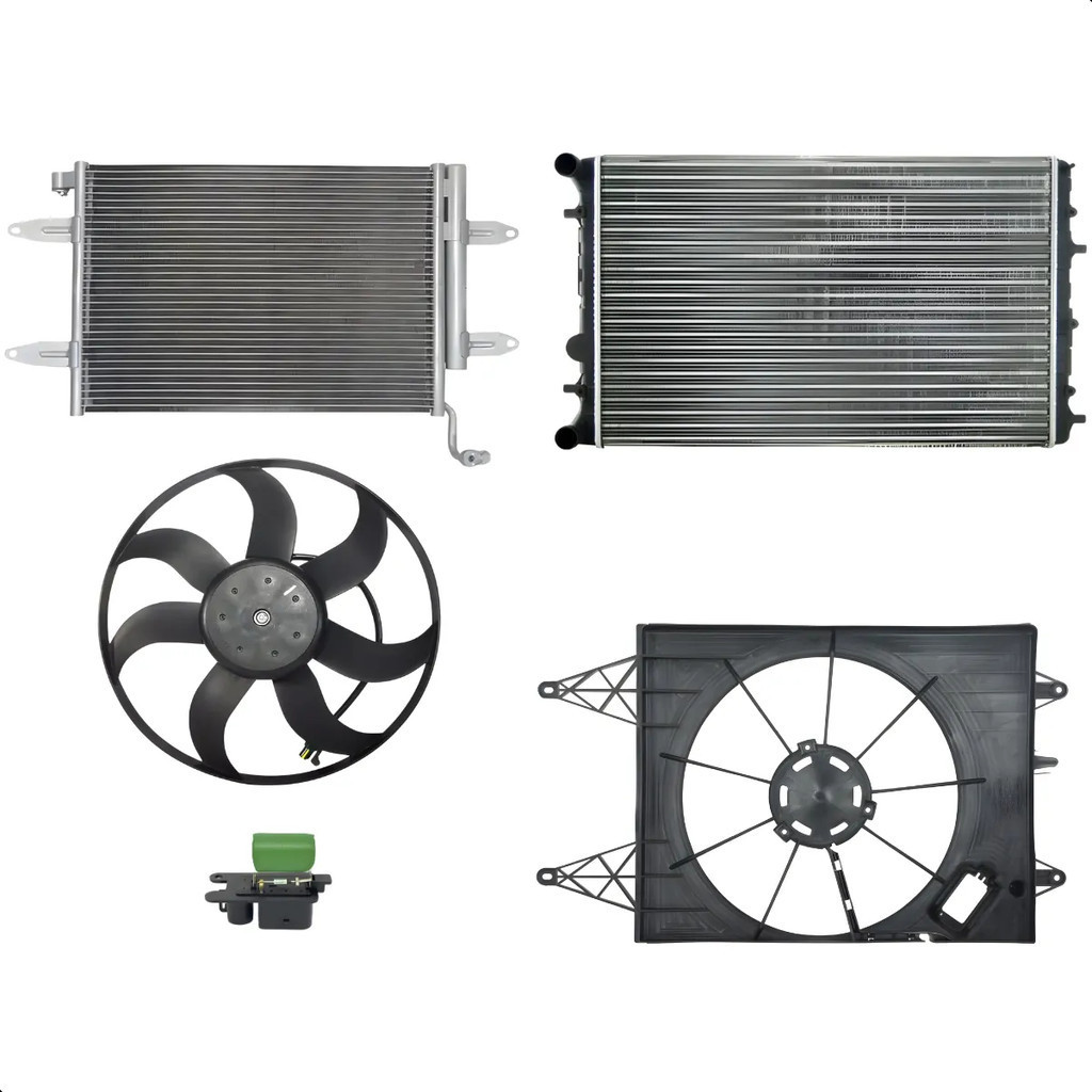 Kit Radiador Condensador  VW G5G6G7G8 Polo Gol Saveiro Voyage Fox c/Ventoinha e Resistência Ar Cond.