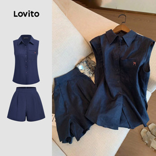 Lovito Blusas ou Calças Casuais com Botão Primavera/verão Terno Azul-marinho Tops ou Calças para Mulheres L158AD154 em Oferta na Shopee