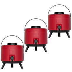 Kit 3 Garrafas Térmicas do Tipo Botijão Termolar 6 Litros Vermelho com Torneira e Pés Retráteis