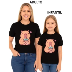 Camiseta Infantil Capivara Mãe e Filha 100% Algodão Capibara Individual Suco