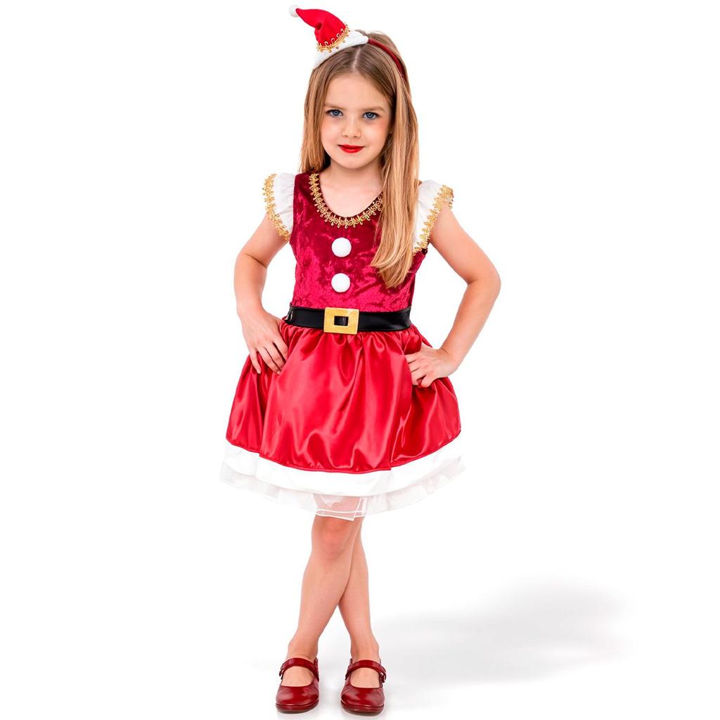Fantasia Mamãe Noel Infantil pra Menina Vestido Veludo de Natal em Oferta na Shopee