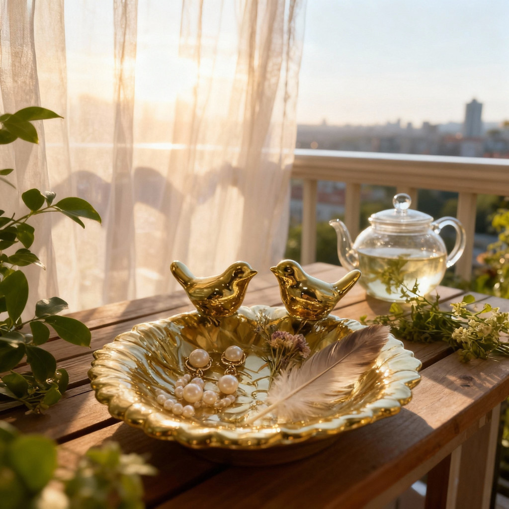 Bandeja de Cerâmica com Pássaros no Ninho – Porta-Joias e Decoração de Casa Charmosa