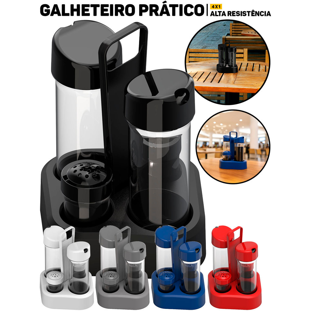 Jogo Galheteiro 4x1 Unitermi Porta Temperos Especiarias Azeite Vinagre Saleiro Paliteiro P/ Cozinha	 em Oferta na Shopee