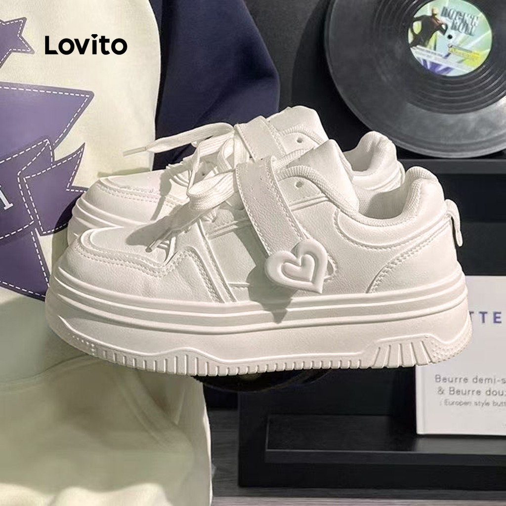 Detalhes do Lovito Refine Tênis Branco Coração Sola Grossa Feminino LFA90276