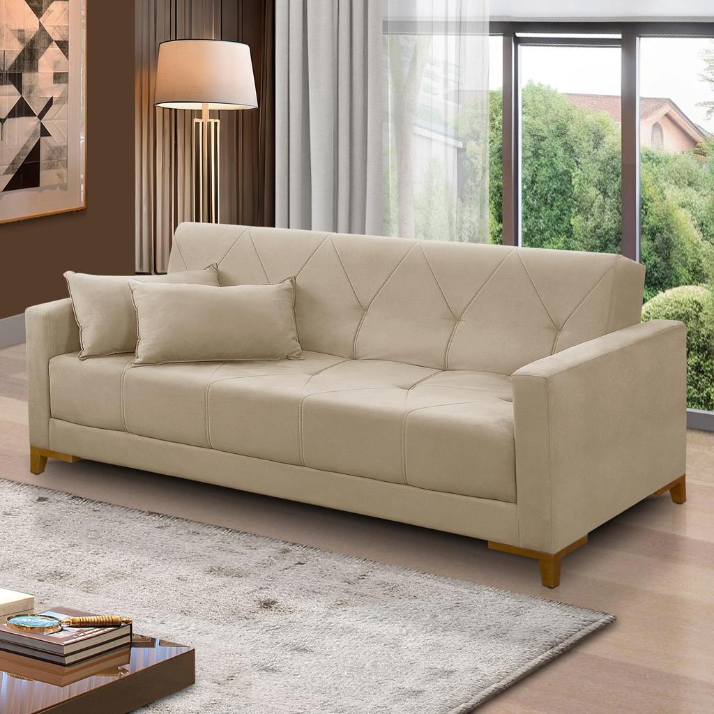 Sofá Cama 3 lugares 2,00m Aurora Suede Bege Adonai Estofados em Oferta na Shopee