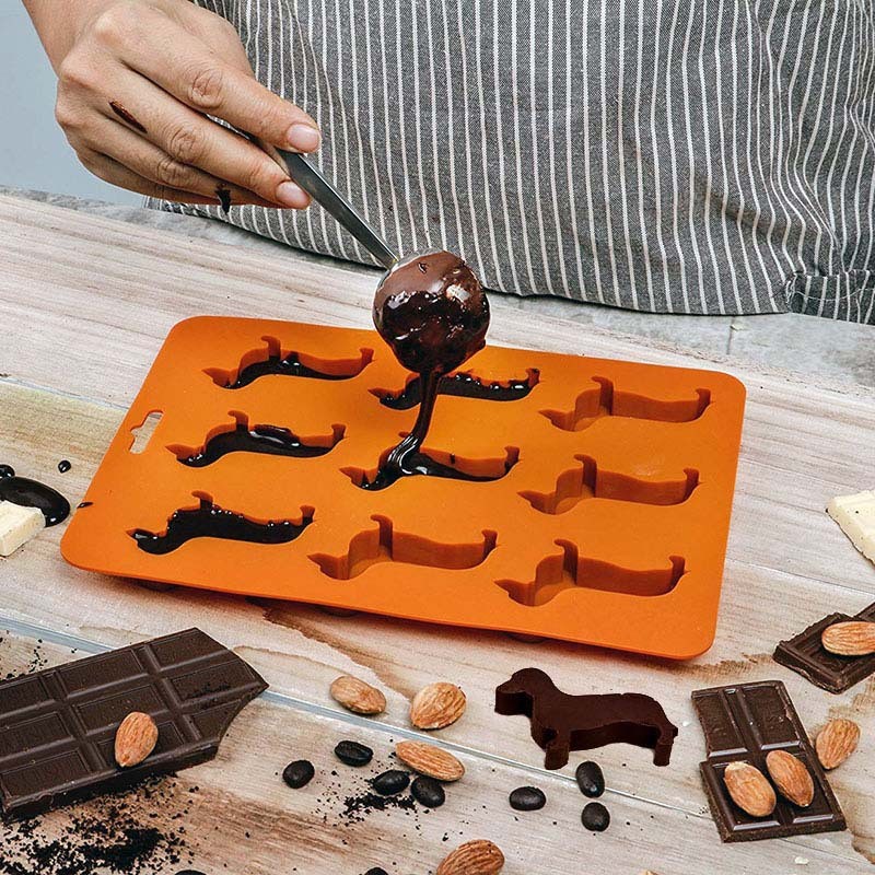 Molde de Silicone em forma de Dachshund, 9 bandejas de gelo, gelo em formato fofo, doces e Chocolate, festa, fácil de li