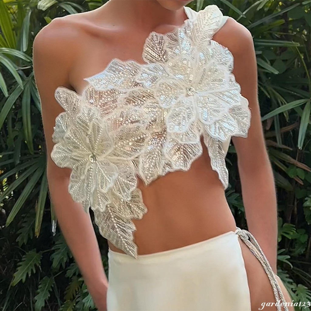 Mulheres Verão Um Ombro Flor Regatas Na Moda Sem Costas Magro Ajuste Mangas Colheita Colete em Oferta na Shopee