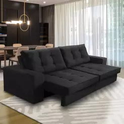 Sofá Retrátil e Reclinável 2 lugares 1,70m com Molas Marcela Suede Preto Adonai Estofados