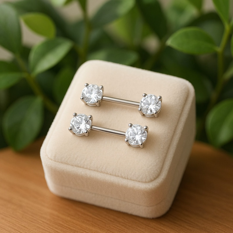 Piercing de Mamilo Aço Inox com Zircônia Barbell Brilhante Feminino Unissex em Oferta na Shopee
