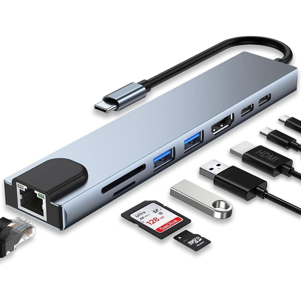 Hub USB-C 8 em 1 Multifuncional Expansor de Portas para Notebook e Celular