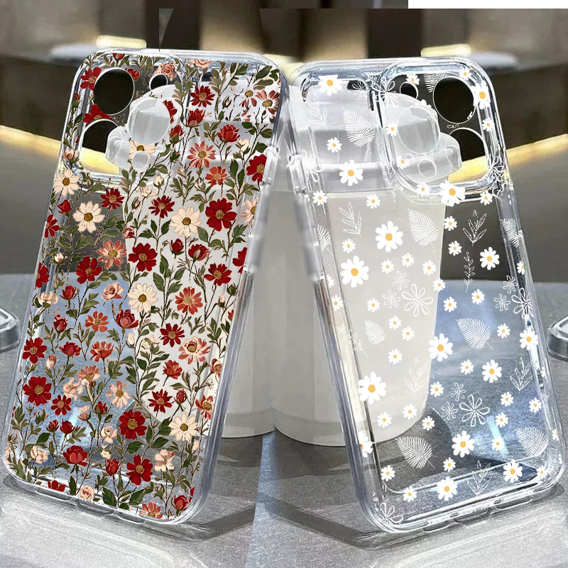 Capa Para iPhone 17 Air 17 Pro 16e 15 14 13 16 Max Plus 16e Embalagem Macia Pequenas Flores Silicone Transparente