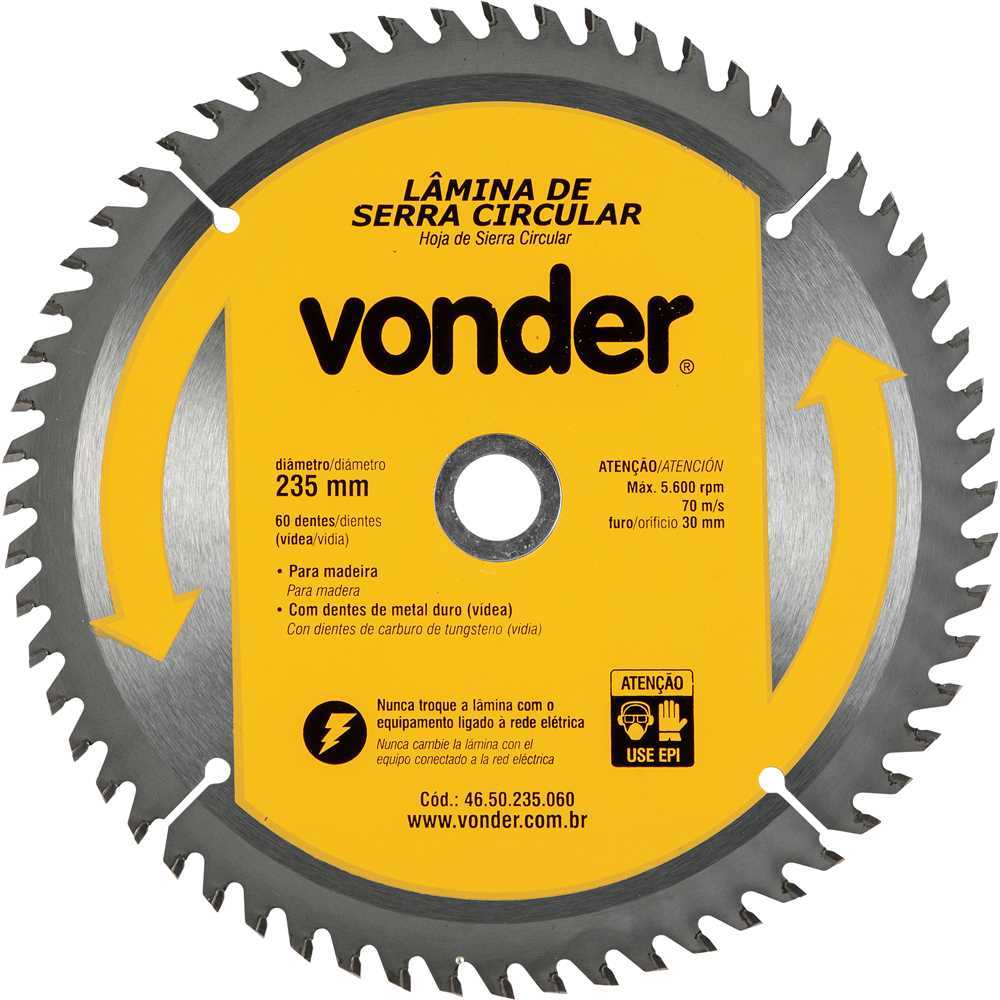 Lâmina de Serra Circular C/ Dentes 235x30mm 60 dentes VONDER em Oferta na Shopee