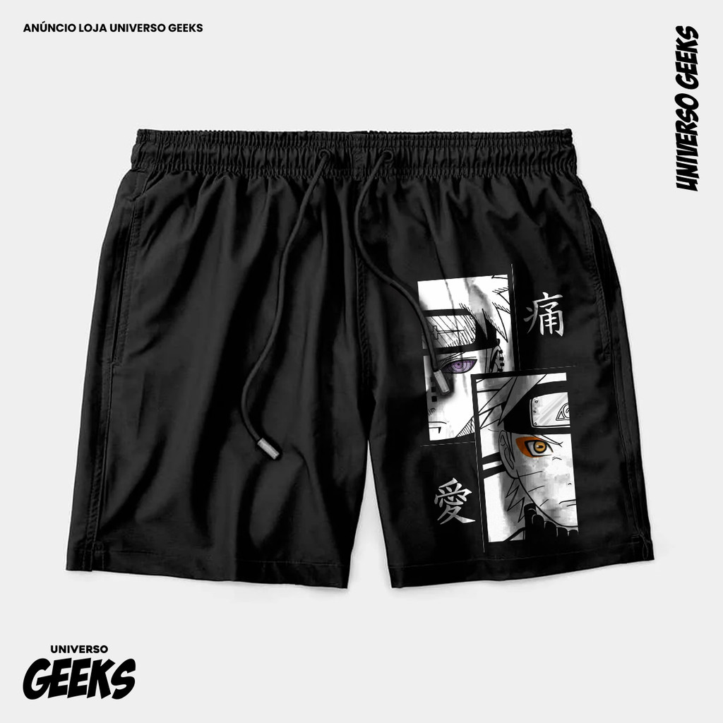 Bermuda Tactel Naruto Pain E Naruto Modo Sennin Short Confortável Com Elastano Ideal Lazer Treino Esportes Praia