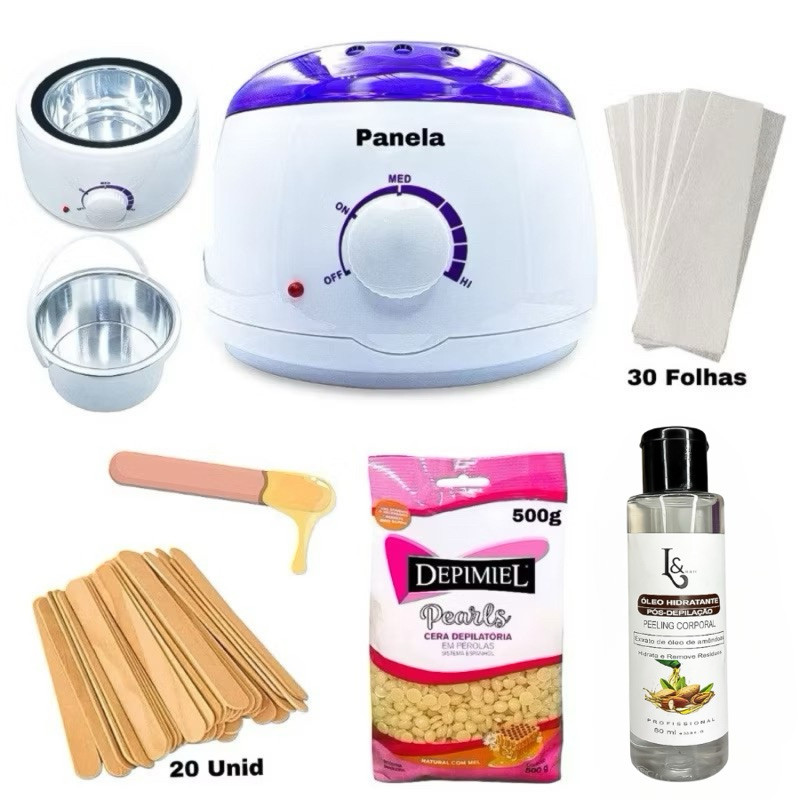Kit Depilaçao Cera Quente Panela Elétrica + 500g Cera Perolada + Papel Removedor N 2