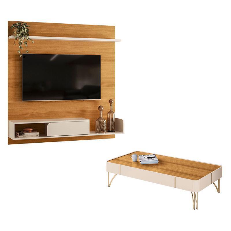 Painel para TV Suspenso Evo com Mesa de Centro Cadenza Cinamomo Off White – HB Móveis