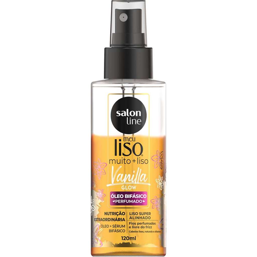 Oleo bifasico salon line meu liso muito + liso vanilla glow 120ml Brilho Espelhado E Nutrição Aos Cabelos Lisos