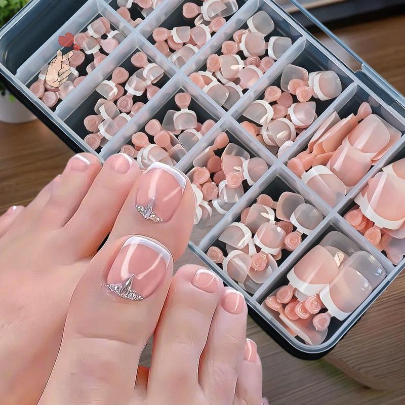 [PEBR] 120 Unidades Francesas Curtas Quadradas Artificiais Prensadas Nas Unhas Dos Pés Nude Rosa Cobertura Completa Fals em Oferta na Shopee