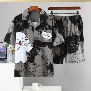 Pijamas masculinos calças de manga curta verão estilo fino estudante dos desenhos animados adolescente masculino Plus Si