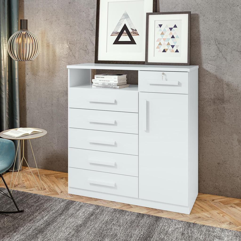 Comoda 6 Gavetas 1 Porta Da Vinci Branco em Oferta na Shopee