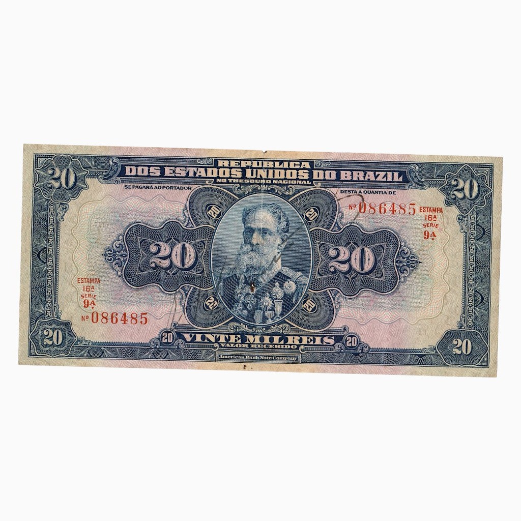 Cédula 20 Mil Réis R119A  Série 9 MBC+ - Rara 1924