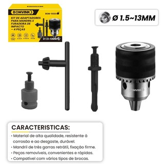Kit 4PCS ou 3PCS Adaptadores Mandril e Furadeira de Impacto Adaptador SDS Plus Martelete