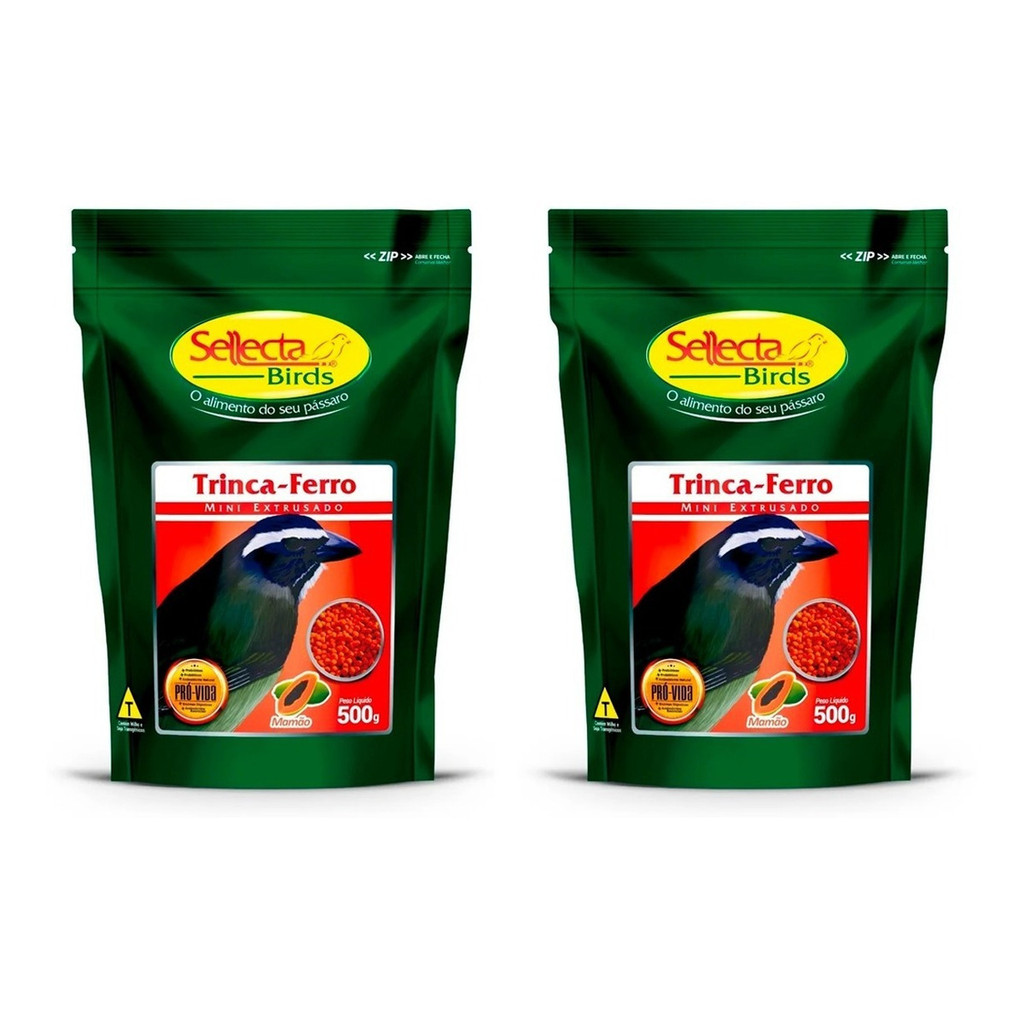 2 Unidades Trinca Ferro Ração Extrusada Sellecta Mamão 500gr