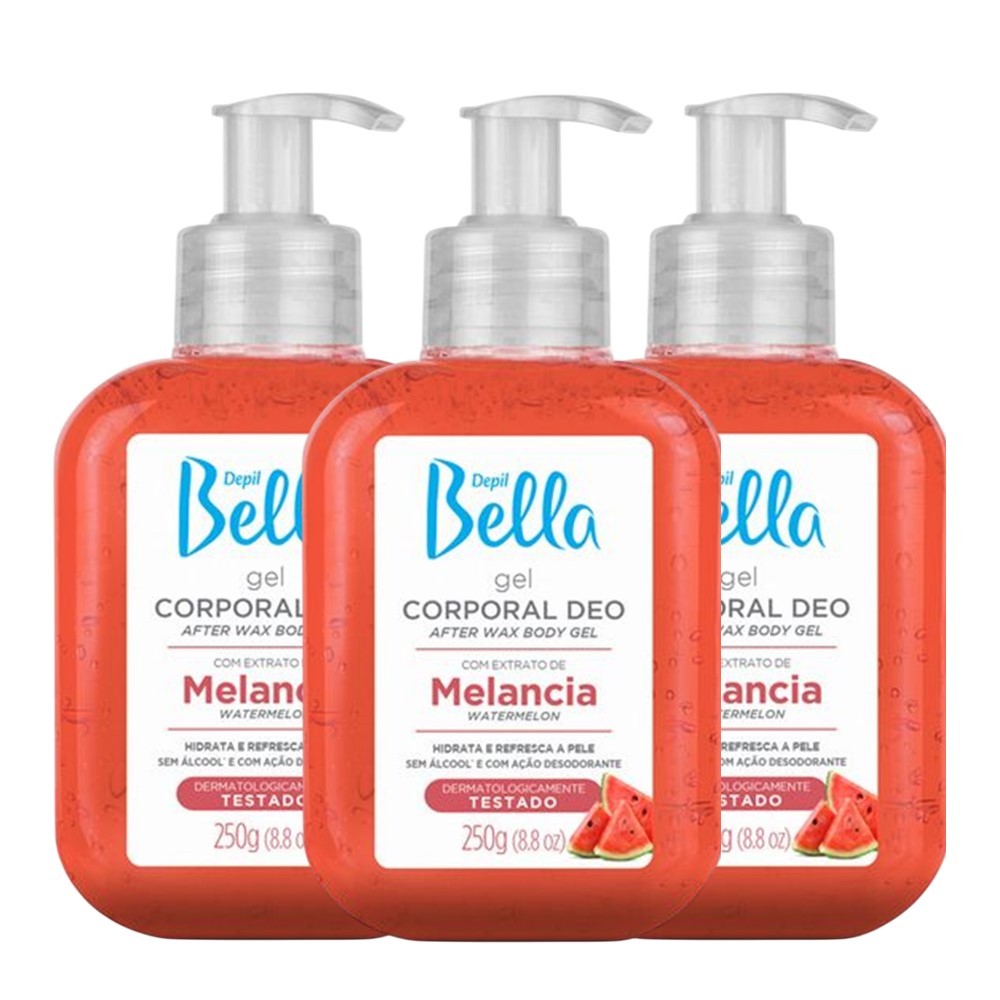 Kit 3 Gel Pós Depilação Pós Sol Corporal Hidratante Refrescante Depil Bella Melância 250g
