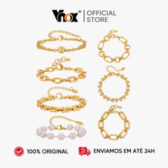 Pulseira Minimalista De Ouro 18k Vnox Para Mulheres , Hipoalergênica De Aço Inoxidável Com Corrente Grossa , Presente De