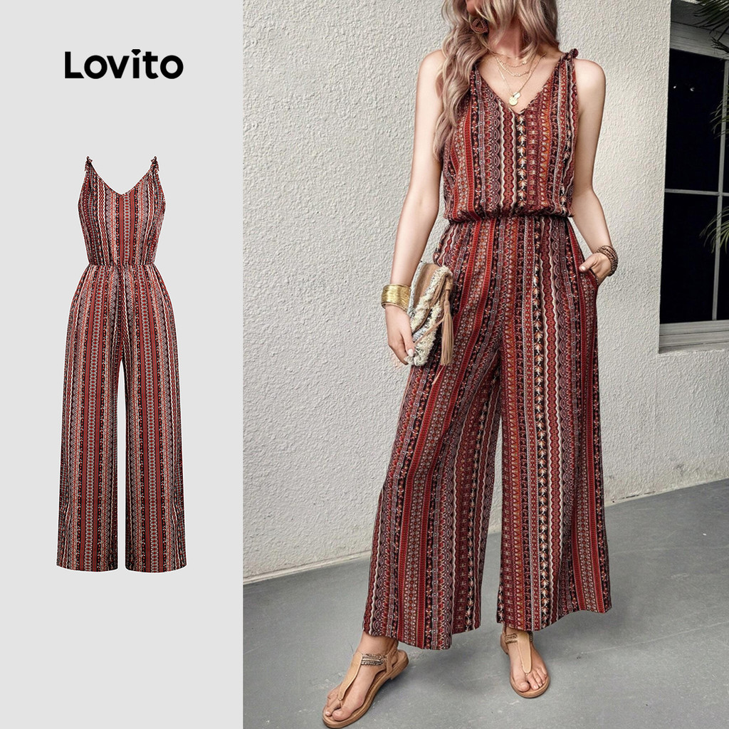 Lovito Macacão Boho com Cadarço para Primavera/verão para mulheres L157LD027 em Oferta na Shopee