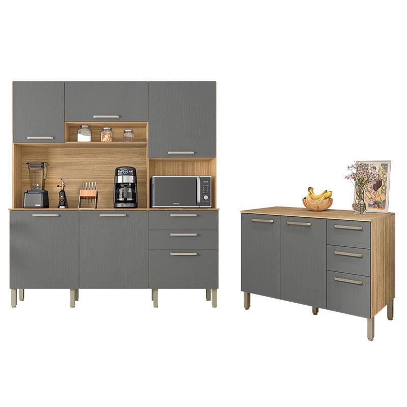 Cozinha Ferrara com Balcão de Pia Mad Versalhes 120cm com Tampo Freijó Gris – Kits Paraná em Oferta na Shopee